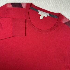 Burberry Brit Men's Red Cotton Cashmere Sweater Solid/Plaid Long Sleeve Designer
